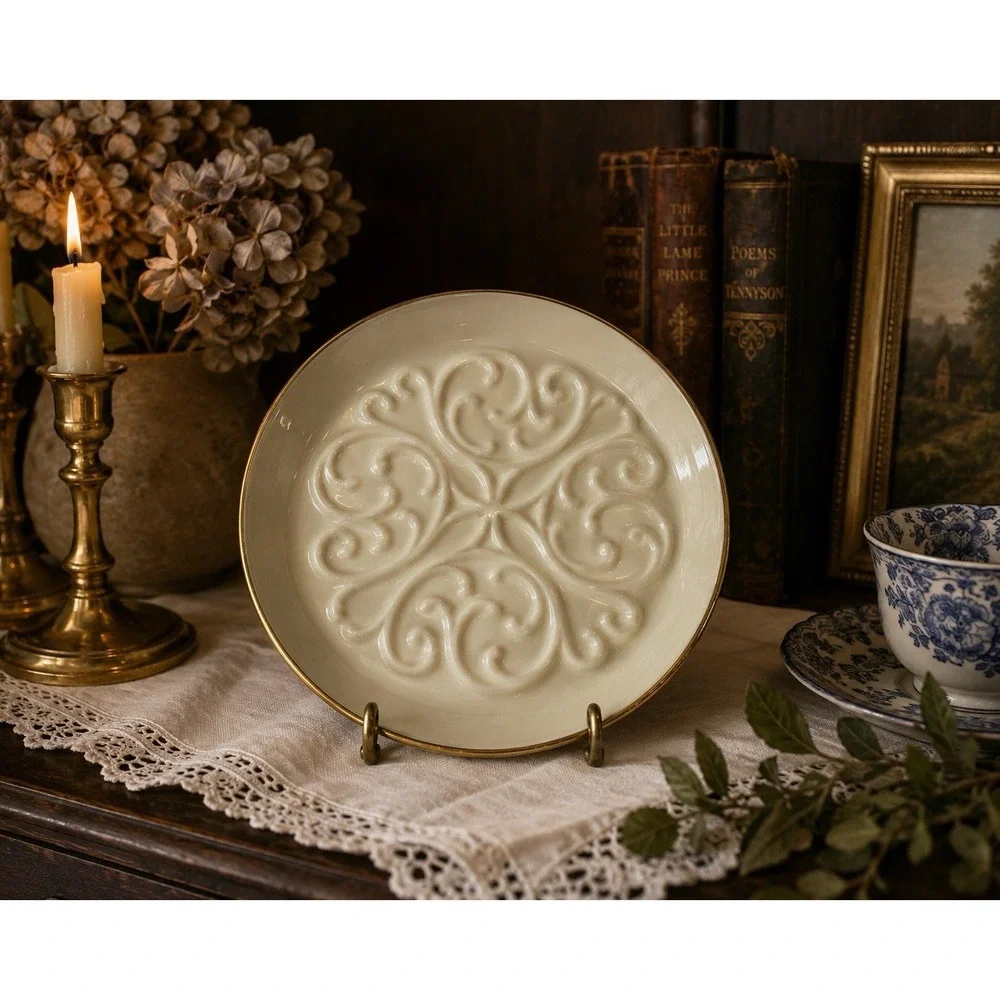 Lenox Special Ivory Wine Bottle Coaster 24K Gold Trim Embossed USA 6.25
